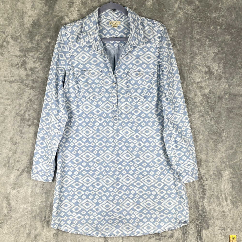Lucky Brand Shirt Dress Womens L Blue Very Good Ikat Cotton Beachy Boho 7WP4024